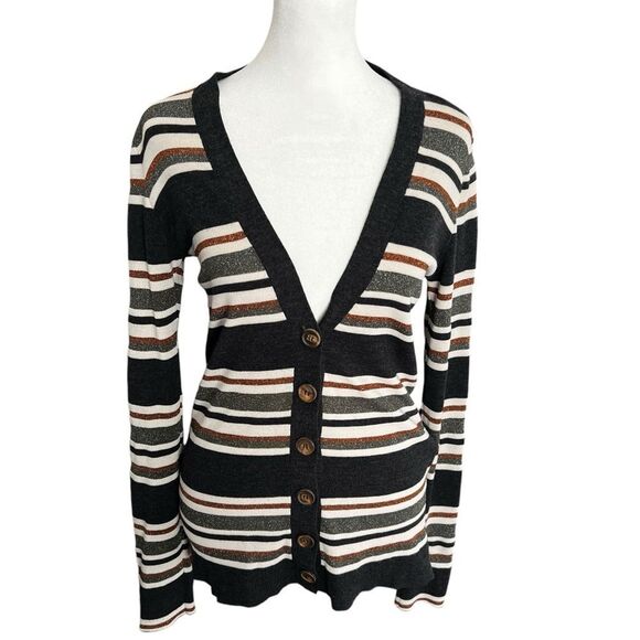 Brunello Cucinelli Wool Cashmere Metallic Stripe V-Neck Cardigan Small - Picture 2 of 12